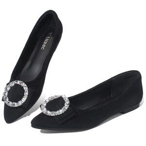 Pointed Toe Suede Flats with Rhinestones Slip On Dress Shoes